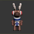 Cute Cartoon Reindeer Character Wearing Red Headphones Blue And White Striped Scarf With Brown Bag