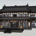 Traditional Chinese Ancient Architecture Featuring Overhanging Eaves And Wooden Structure Design