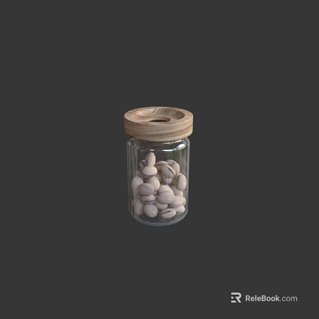 White Nuts Stored in Glass Jar with Wooden Lid on Dark Background 3d model 