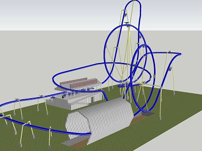 Thrilling Amusement Park Roller Coaster With Blue Tracks And White Supports 3d model