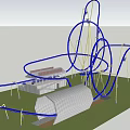 Thrilling Amusement Park Roller Coaster With Blue Tracks And White Supports