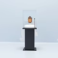 Transparent Display Cabinet With Black Base And White Platform Displaying Art Exhibit