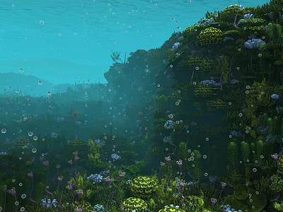 Breathtaking Underwater Natural Landscape With Lush Marine Vegetation Corals And Countless Floating Air Bubbles 3d model