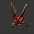 Detailed 3D Rendered Red Ant With Transparent Wings And Segmented Body