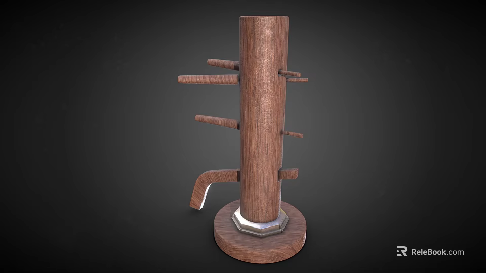Wooden Standing Martial Arts Training Dummy With Multiple Arms And Stable Base 3d model