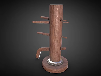 Wooden Standing Martial Arts Training Dummy With Multiple Arms And Stable Base 3d model
