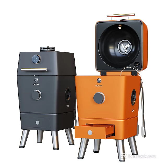 Modern Black And Orange Kitchen Appliances Design 3d model 
