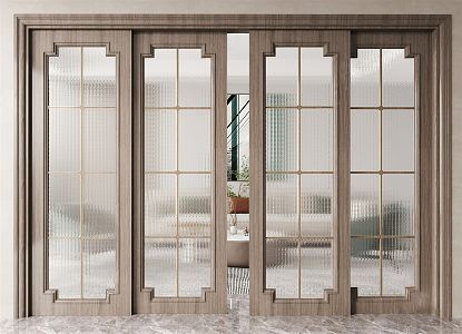 New Chinese style sliding door glass sliding door 3d model