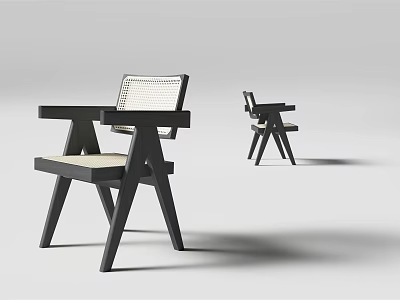Modern Leisure Chair With Black Frame Woven Backrest Cross Legs And Light Seat 3d model
