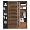Modern Wooden Wardrobe Interior Design With Sliding Door Storage Bookshelf Hanging Area And Drawers