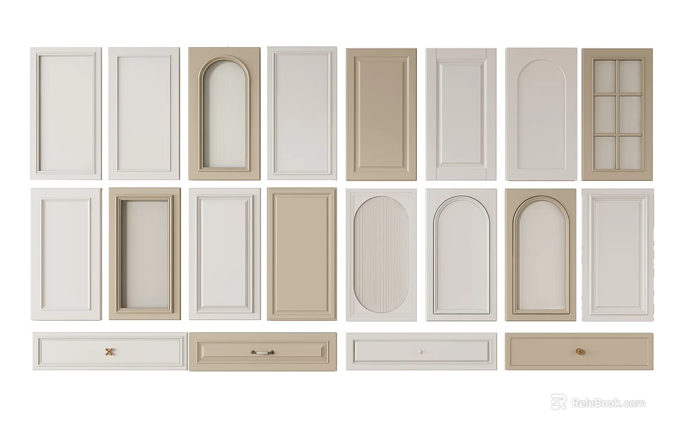 Different Types Of Wardrobe Doors Featuring Arched Glass And Flat Panel Designs 3d model 
