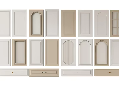 Different Types Of Wardrobe Doors Featuring Arched Glass And Flat Panel Designs 3d model