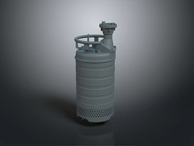 Gray Cylindrical Household Submersible Pump With Top Handle And Bottom Strainer 3d model