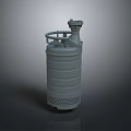 Gray Cylindrical Household Submersible Pump With Top Handle And Bottom Strainer