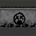 Industrial Worn Metal Container With Black Graffiti Symbol And Textured Exterior