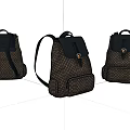 Three Brown Patterned Leather Backpacks With Adjustable Straps And Buckle Closure 3d model