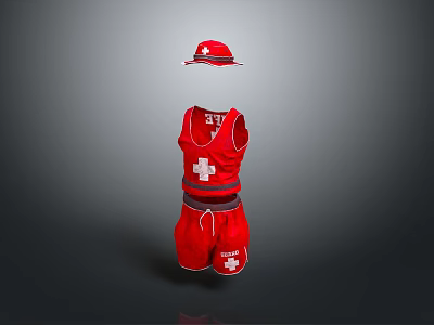 Red Clothing Set With White Cross Logo Including Hat Vest And Shorts 3d model