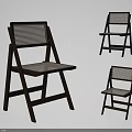 Wooden Frame Dining Chairs With Woven Seat And Backrest Multiple Angles Folding Design 3d model