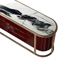 Elegant Modern Maroon Buffet Cabinet With Gold Metal Frame And Sleek Drawer Design