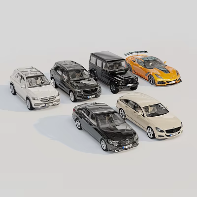 Various Colors And Different Styles Cars Including SUV And Sports Car Arranged On White Background 3d model