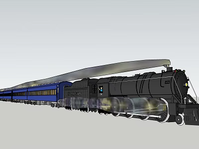 Vintage Black Steam Locomotive Train With Blue Passenger Cars On Railway Track 3d model