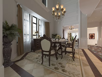 Elegant Luxury Dining Room With Chandelier Dining Table Chairs And Area Rug 3d model