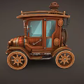 Vintage Steampunk Carriage with Wooden Body Large Wheels and Blue Windows