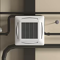 White Ceiling Air Conditioner Fan With Black Metal Pipes On Light Beige Wall