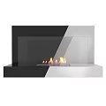 Modern Black Fireplace with Glass Panel and Burning Flames in Contemporary Sleek Design