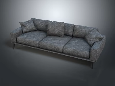 Modern Grey Fabric Three-Seater Sofa With Plush Pillows And Sturdy Metal Legs 3d model