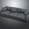 Modern Grey Fabric Three-Seater Sofa With Plush Pillows And Sturdy Metal Legs