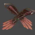 Fantasy Mythical Weapon With Red Gold Decoration Green Gemstone And Flame Like Wings