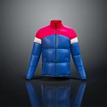 Red And Blue Puffer Jacket With White Stripes Stand Collar Zipper Design Winter Outerwear
