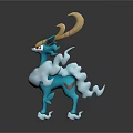 3D Animal Models With Golden Antlers White Gray Blue White Fur Standing On White Background
