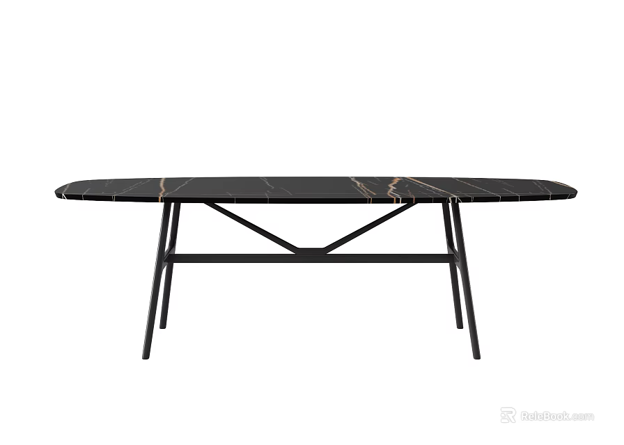 Modern Minimalist Dining Table With Black Marble Top And Metal Cross Legs 3d model 