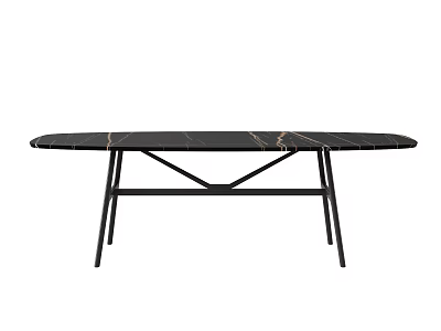 Modern Minimalist Dining Table With Black Marble Top And Metal Cross Legs 3d model