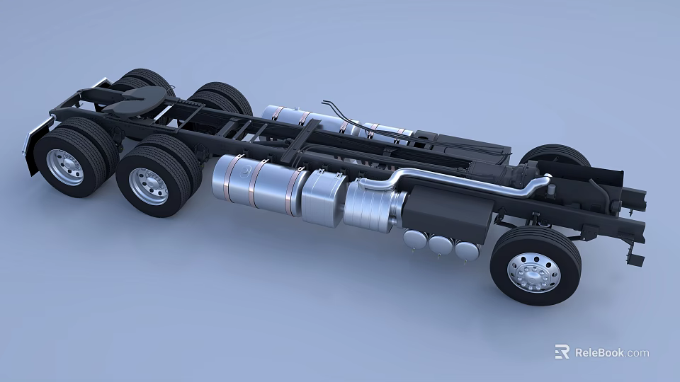Heavy Duty Truck Chassis With Metal Frame Multiple Wheels And Silver Black Components 3d model 