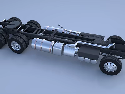 Heavy Duty Truck Chassis With Metal Frame Multiple Wheels And Silver Black Components 3d model