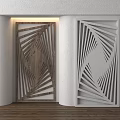 Geometric Pattern Wall Decor In Wooden And White Design For Interior Wall With Wooden Floor