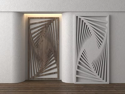 Geometric Pattern Wall Decor In Wooden And White Design For Interior Wall With Wooden Floor 3d model