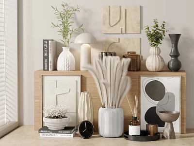 Modern Decorative Ornament Set For Home Interior With Vases Plants Art Prints Books And Clock 3d model