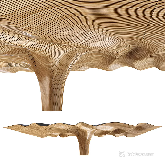 Artistic Wooden Ceiling With Flowing Lines Structure 3d model 