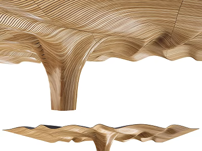Artistic Wooden Ceiling With Flowing Lines Structure 3d model
