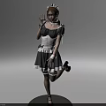 Woman in Classic Black and White Maid Outfit Waving Hand with Frilled Headpiece