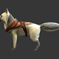 White Dog with Brown Leather Harness 3D Model Sculpture on Gray Background