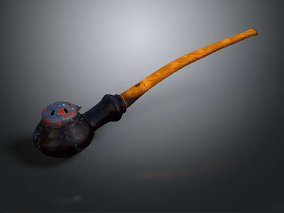 Traditional Handcrafted Tobacco Pipe With Wooden Stem And Gourd Shaped Bowl 3d model