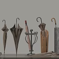 Various Design Umbrellas With Metal And Wooden Holders For Home Decor Storage Solutions