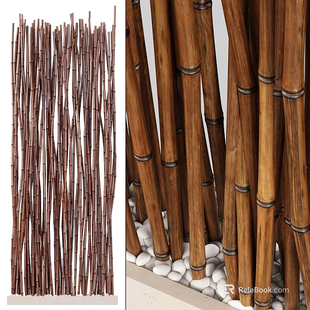 Decorative Bamboo Poles in Tightly Arranged Pattern With Pebbles at Base 3d model 