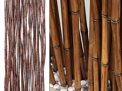 Decorative Bamboo Poles in Tightly Arranged Pattern With Pebbles at Base 3d model