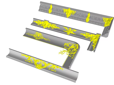 Elegant Gypsum Cornice With Elaborate Patterns And Yellow Decorative Accents 3d model